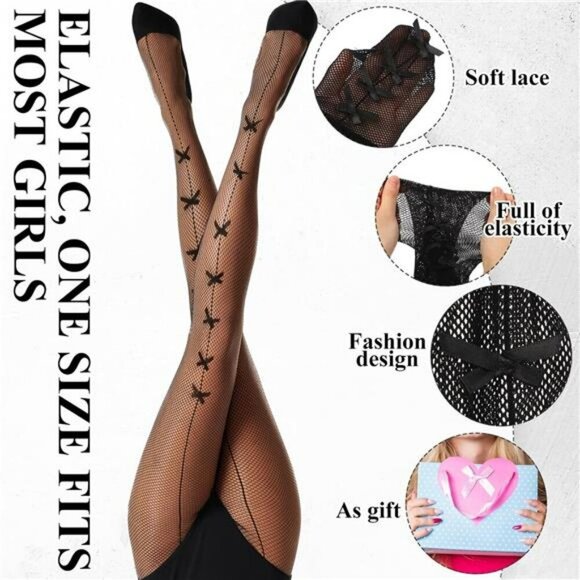Y2k Bow Fishnet Tights Lolita Lace Mesh Stockings Coquette Thigh High Set - Picture 2 of 8
